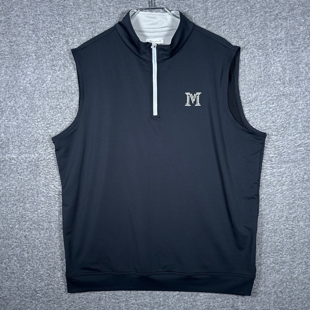 Peter Millar Galway Golf Vest Mens XL Black 1/4 Zip Performance Loop Terry